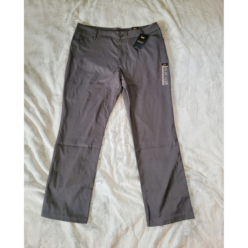 Lee Womens Size 18 Medium Straight Leg Mid Rise Wrinkle Free Gray Pants Trousers